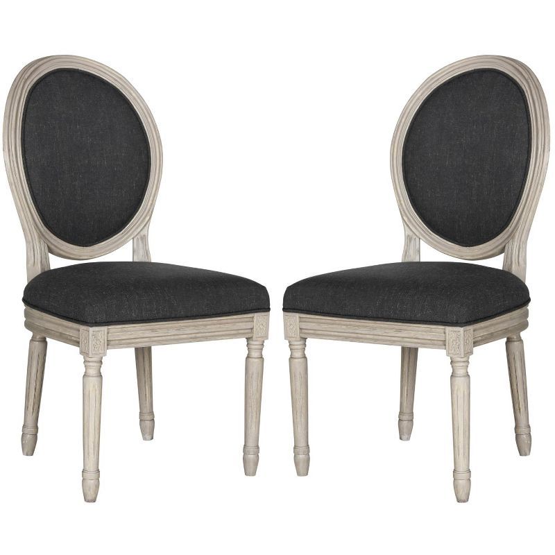 Transitional Charcoal Linen Upholstered Side Chair with Rustic Grey Wood Frame