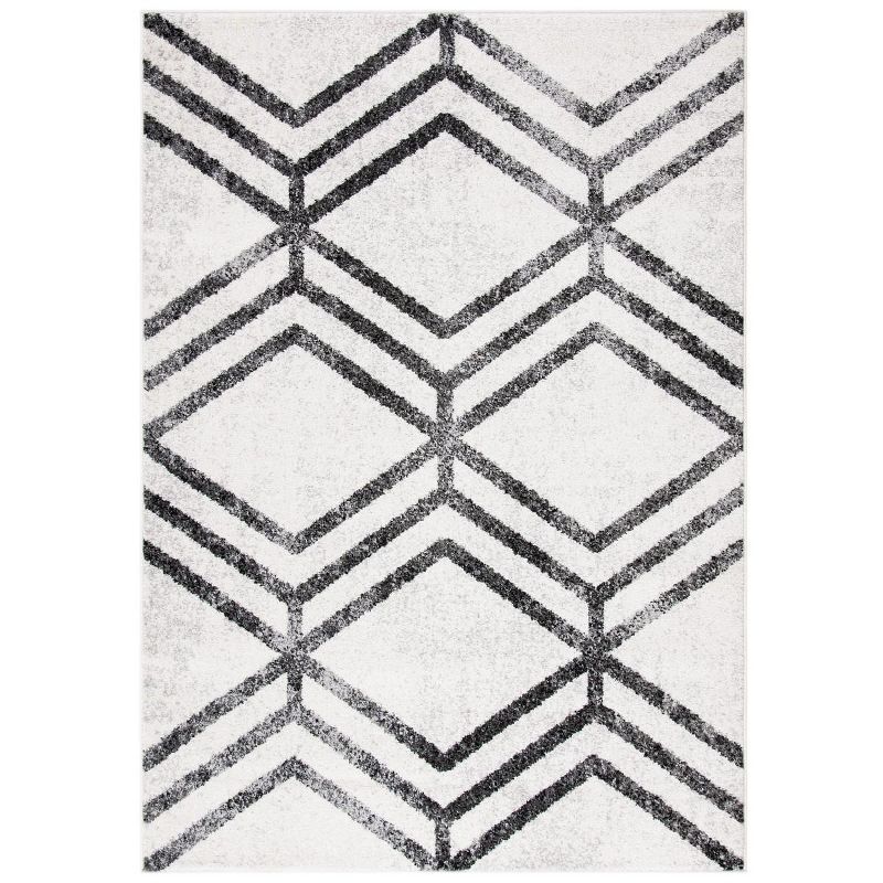 Ivory and Charcoal Geometric Synthetic Area Rug