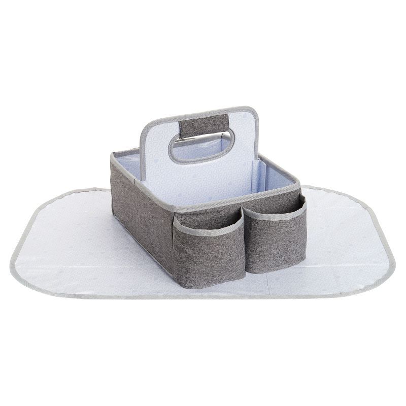 Gray Fabric Portable Diaper Caddy Organizer with Changing Pad