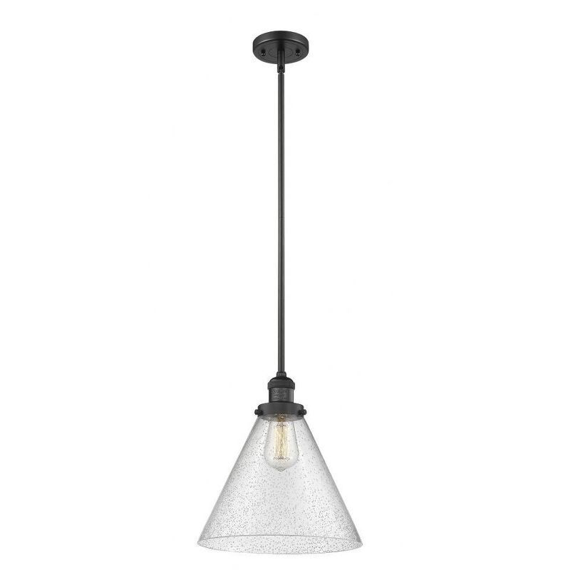 Matte Black Mini Pendant with Seedy Glass Shade