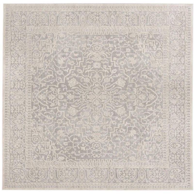 Light Grey and Cream Synthetic Traditional Area Rug