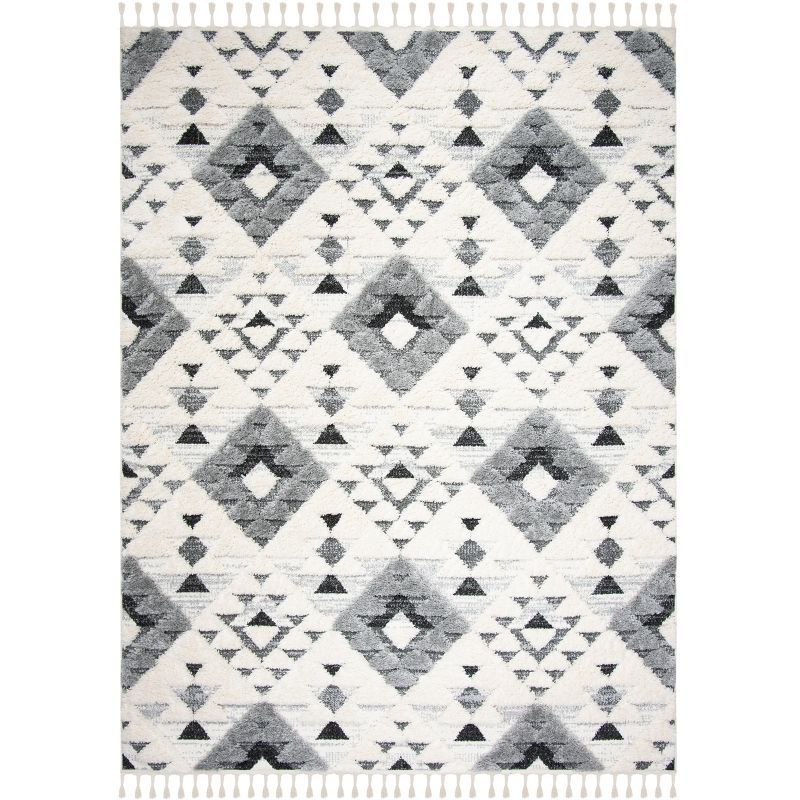 Gray and Ivory Diamond Shag 8' x 10' Synthetic Area Rug