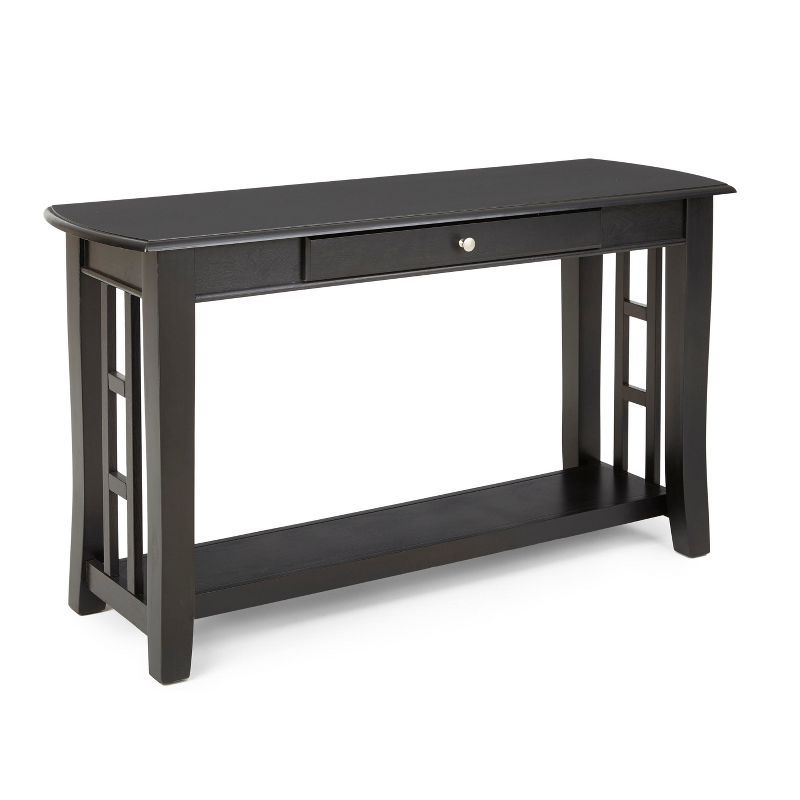 Black Hardwood Rectangular Console Table with Storage