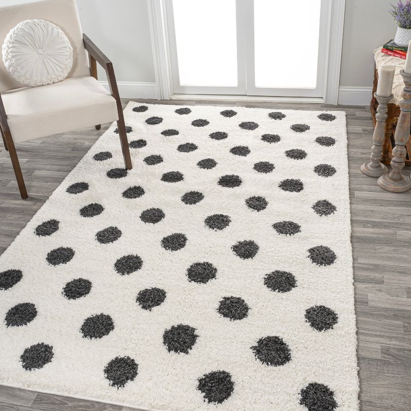 Easy-Care Charcoal and Ivory Polka Dot Shag Rug 3'x5'