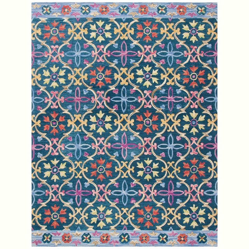 Hand-Knotted Blue and Multi Floral Wool Area Rug, 8' x 10'