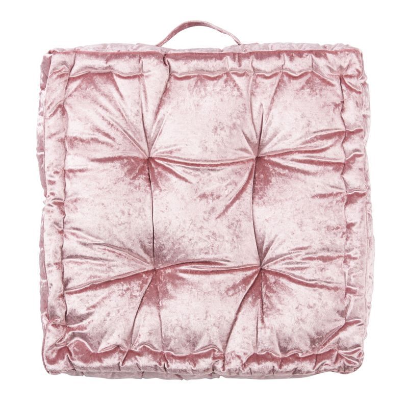 Belia Blush Pink 19" Square Tufted Velvet Floor Pillow