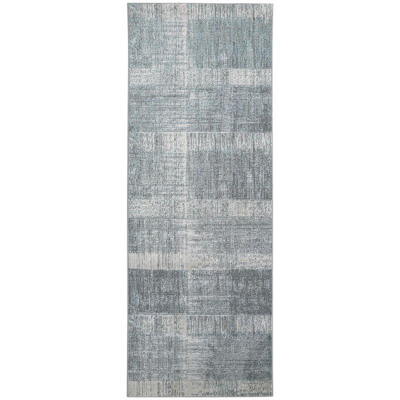 Azure Blue and Gray Abstract Synthetic Runner Rug 2'10" x 7'10"