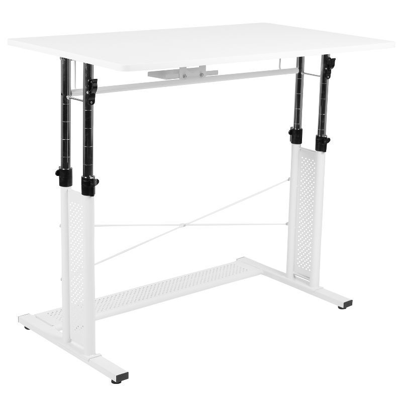 White Adjustable Height Standing Desk with Keyboard Tray