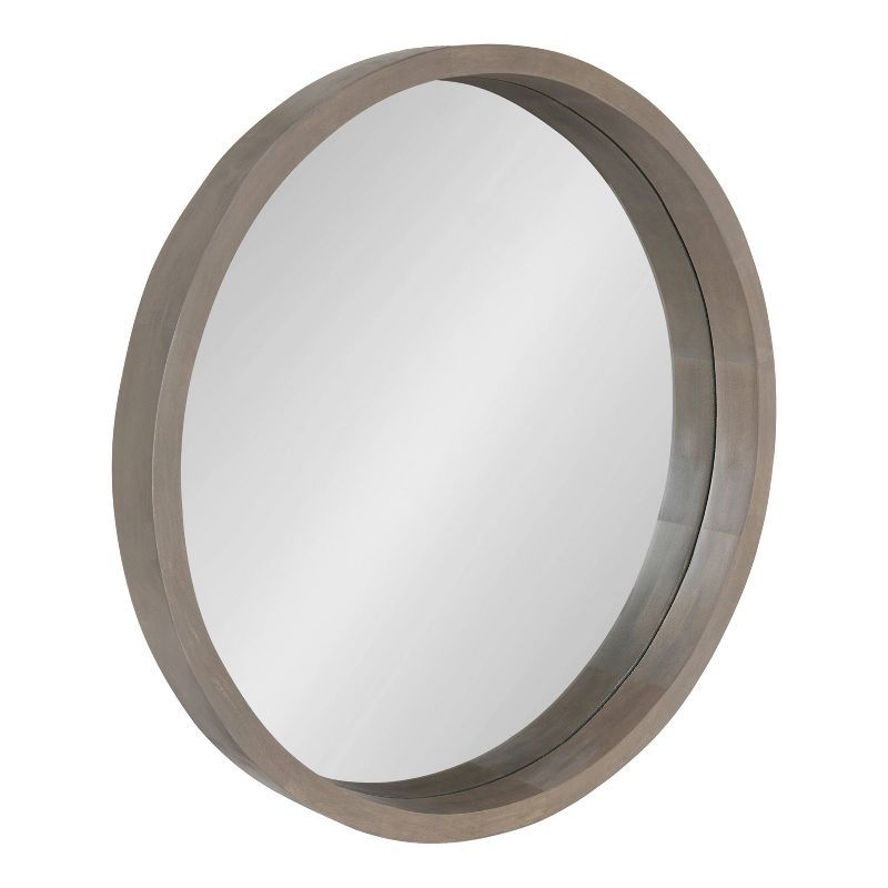 22" Gray Round Wood Frame Wall Mirror