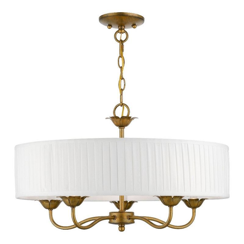 Edinburgh Mini 5-Light Drum Chandelier in Antique Gold Leaf with Pleated Shade
