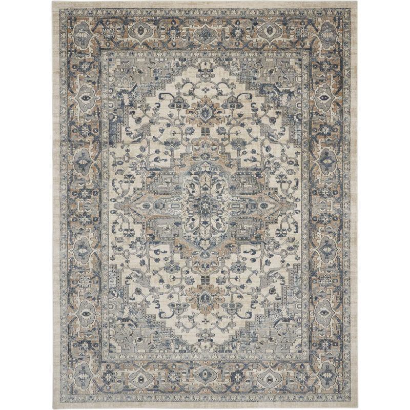 Elysian Ivory & Grey Synthetic 9' x 12' Easy-Care Area Rug