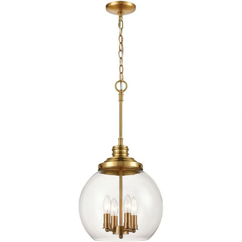 Burnished Brass and Clear Glass 4-Light Globe Pendant