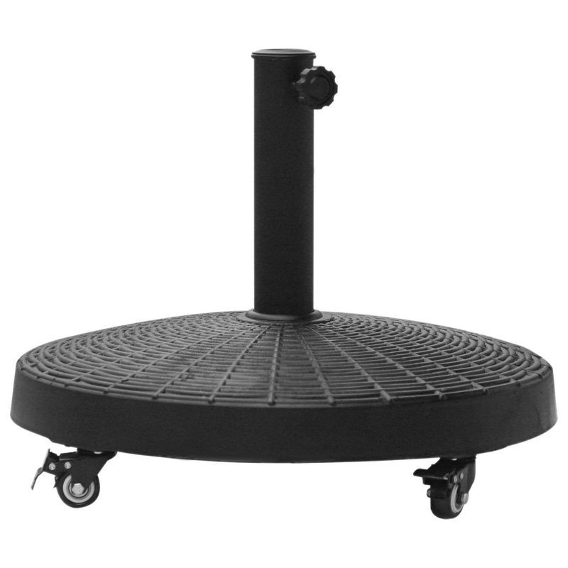 Black Heavy Duty Rolling Umbrella Base with Woven Motif