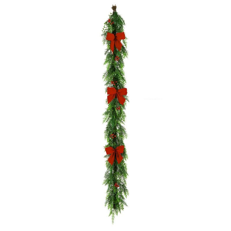 6' Artificial Pine Christmas Garland with Red Bows and Berries