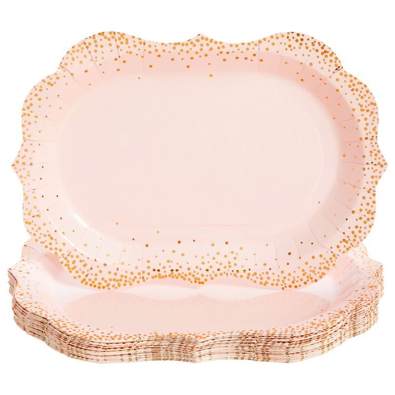 Pink and Gold Foil Polka Dot Disposable Serving Trays, 9x13 Inch, 24-Pack