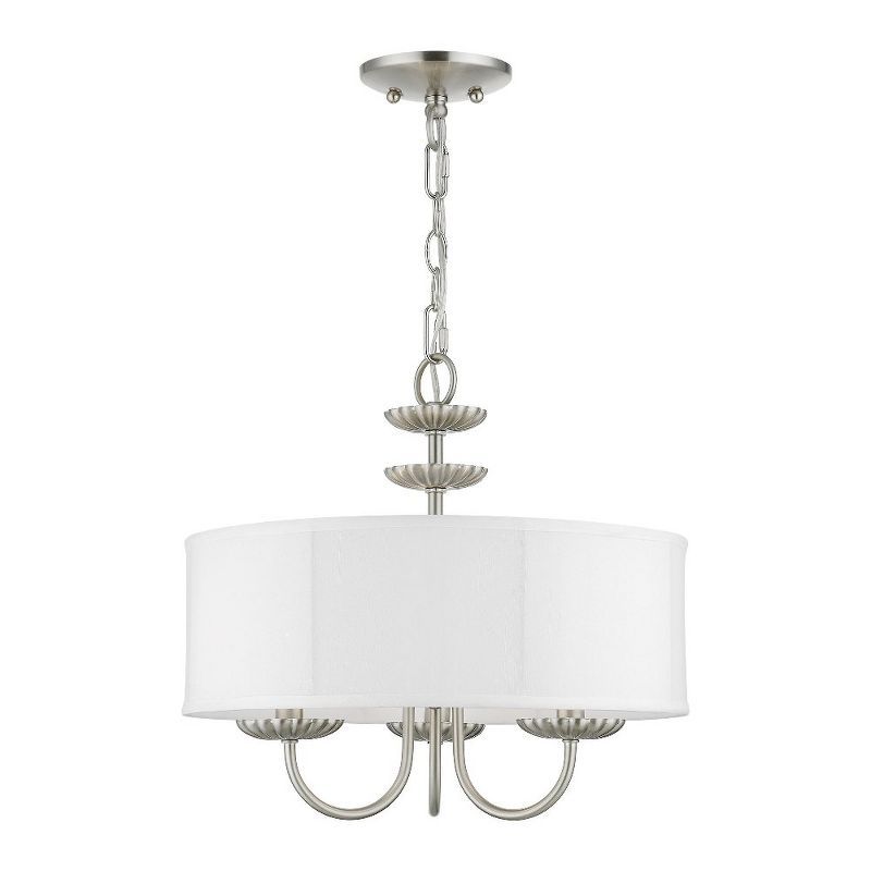 Brushed Nickel Mini Drum Pendant Light with Fabric Shade