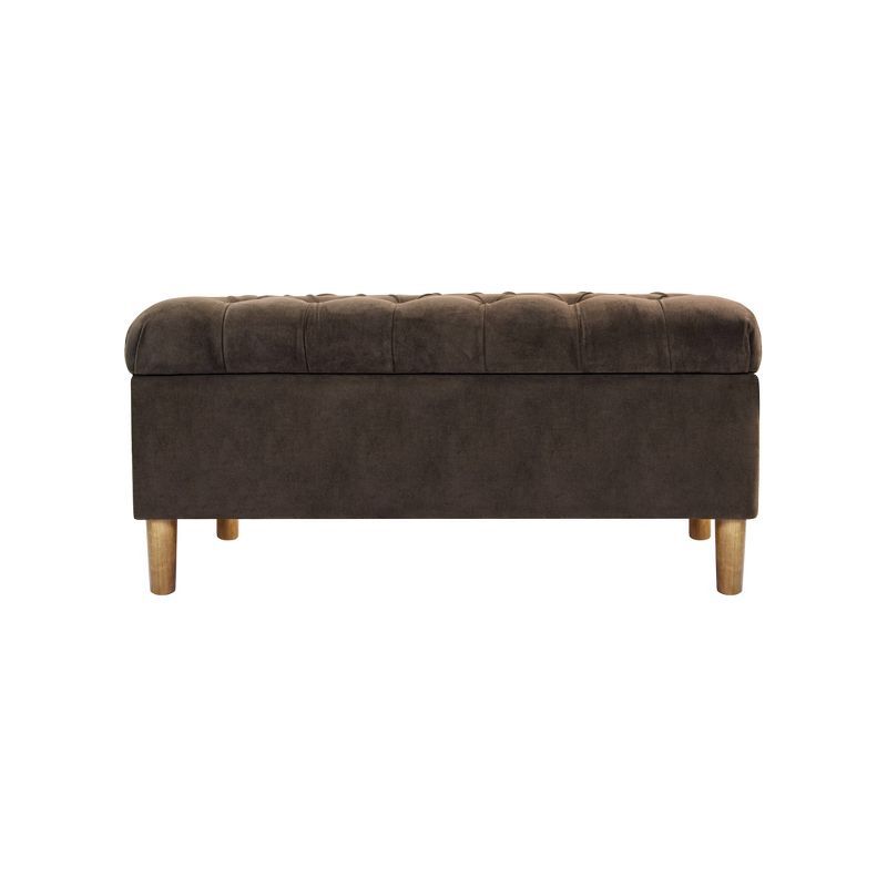 Chocolate Brown Velvet Tufted Storage Bench with Honey Oak Legs