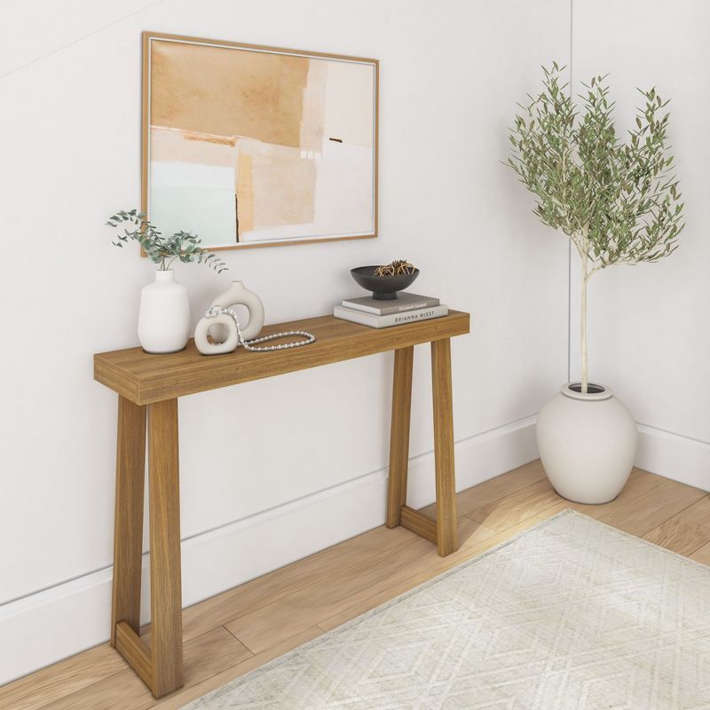 Pecan Solid Pine Wood Console Table with Storage Shelf, 46.25 Inch