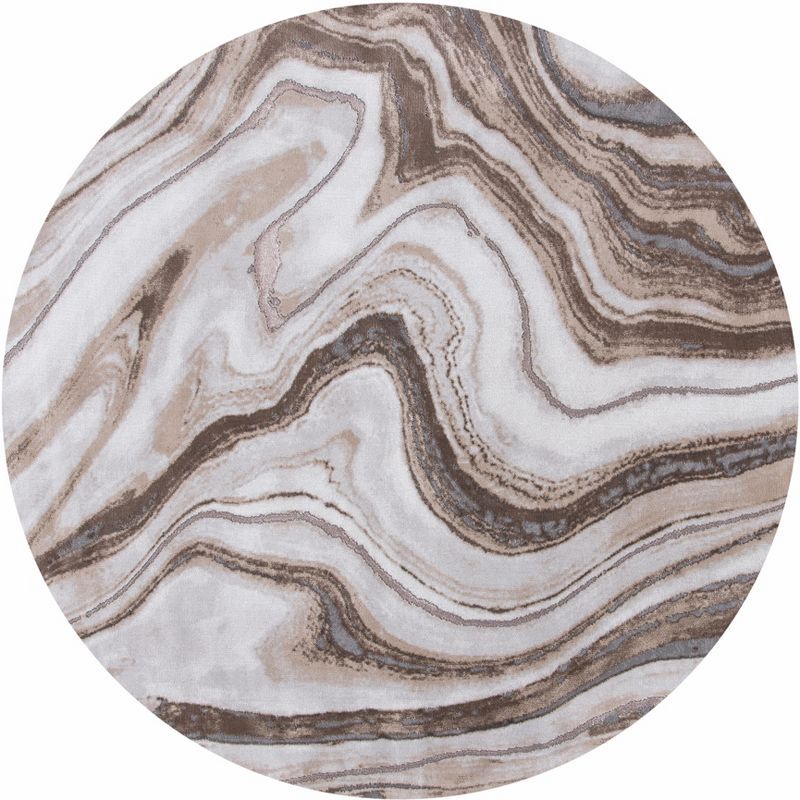 Elysian Grey and Gold Abstract Synthetic 4' Round Area Rug