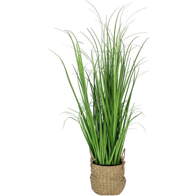 25" Green Artificial Onion Grass in Woven Basket