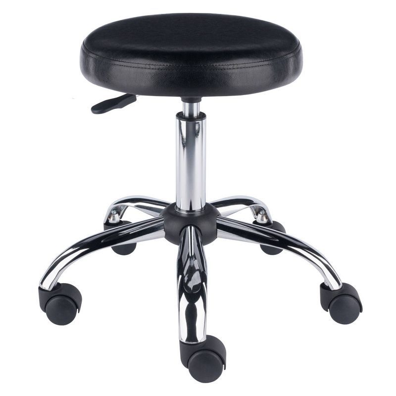 Clark Black Faux Leather Adjustable Swivel Stool with Chrome Base