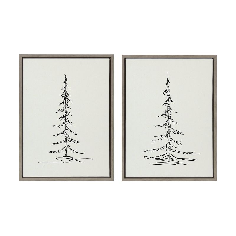 Set of 2 Minimalist Evergreen Tree Sketches on Canvas