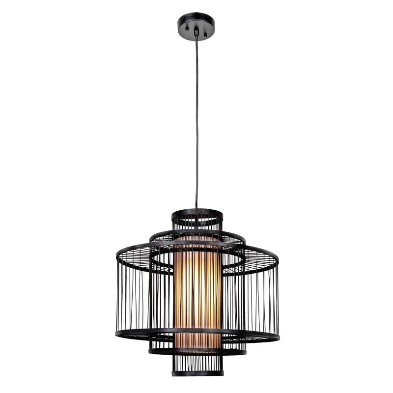 Black Tiered Bamboo Drum Chandelier Pendant Light