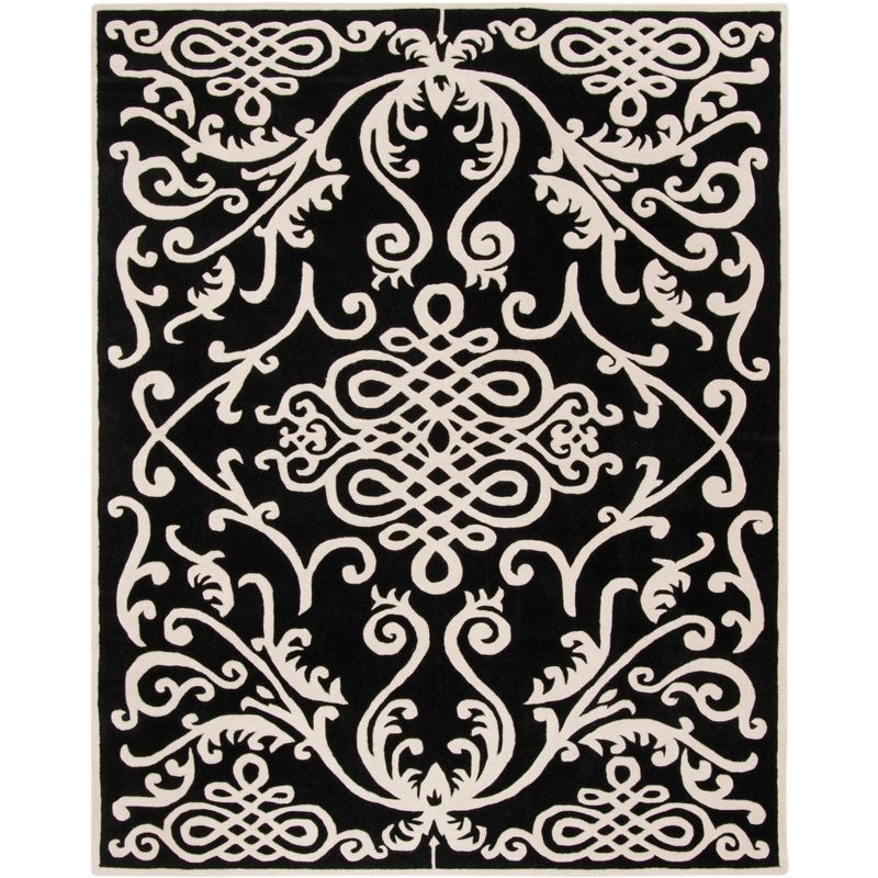 Handmade Black Wool and Viscose Tufted Rectangular Rug