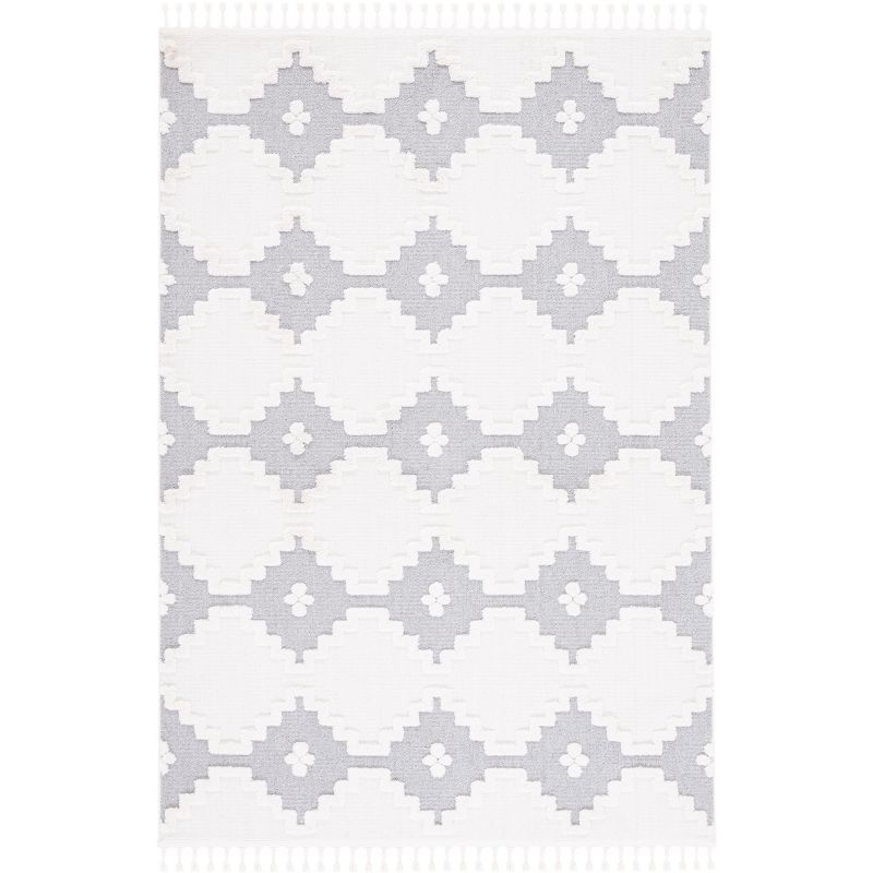 Ivory and Grey Synthetic Hand-knotted Rectangular Area Rug