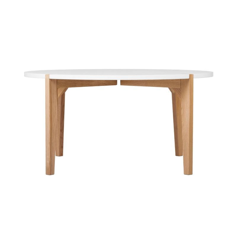 Modern Oak and White Round Coffee Table with Solid Wood Legs