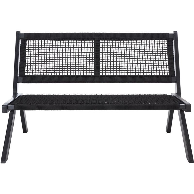 Kobina 49" Black Wood and Rope Outdoor Folding Bench