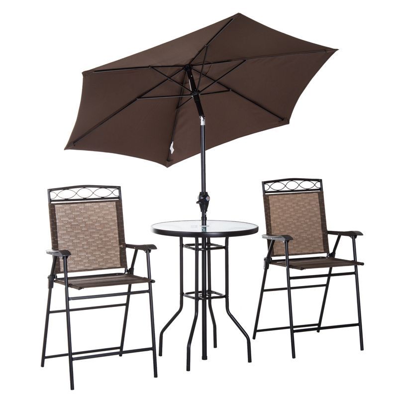 Brown 4-Piece Steel Patio Set with Umbrella and Glass Table