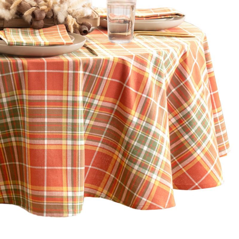 Hawley Plaid Fall Harvest Cotton Round Tablecloth, 70"