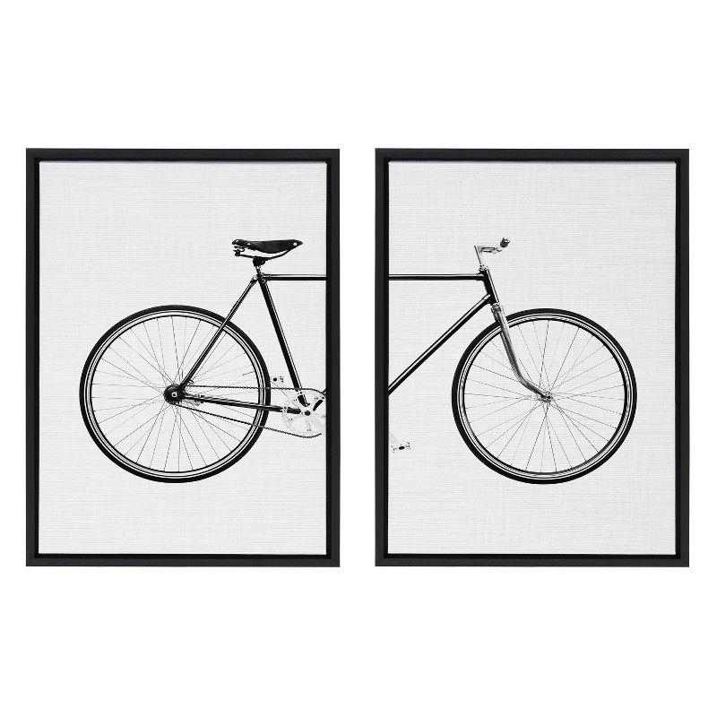 Black and White Bicycle Canvas Art Set with Black Frame