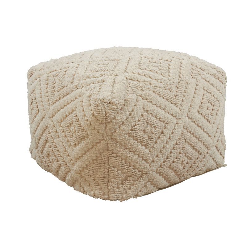 24" Tufted Handloom Cotton Pouf in Natural