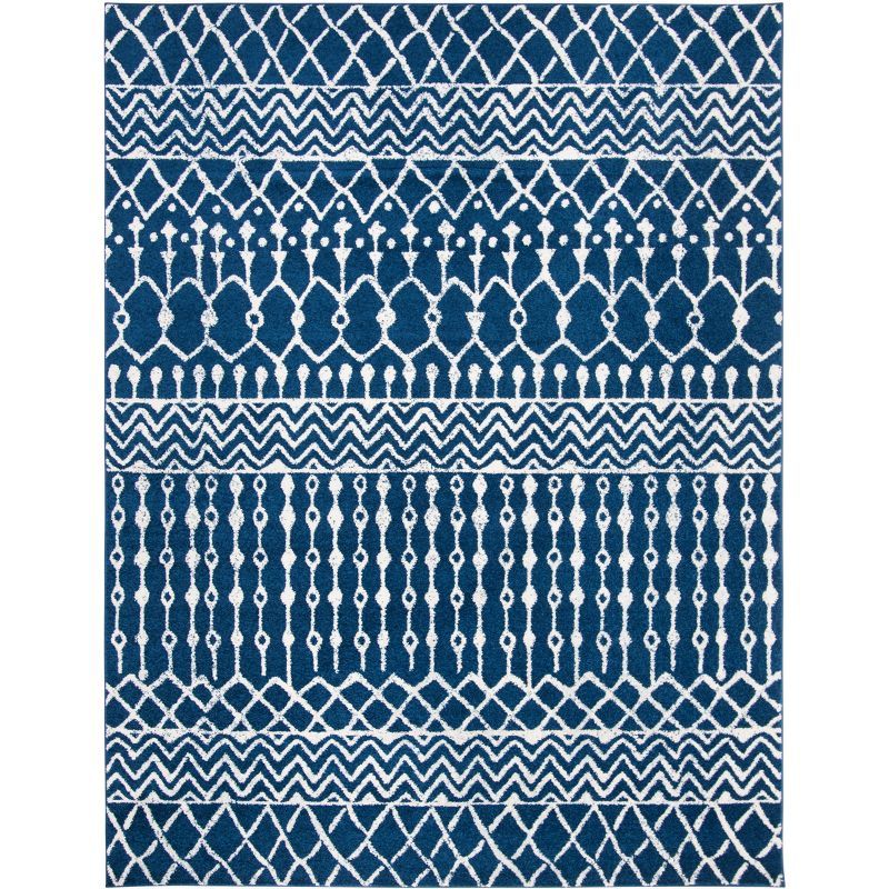 Navy and Ivory Moroccan Geometric 9' x 12' Area Rug