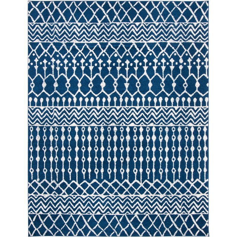 Navy and Ivory Geometric 8' x 10' Synthetic Area Rug