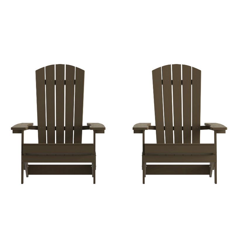 Mahogany Poly Resin Folding Adirondack Chairs with Wide Arms, Set of 2