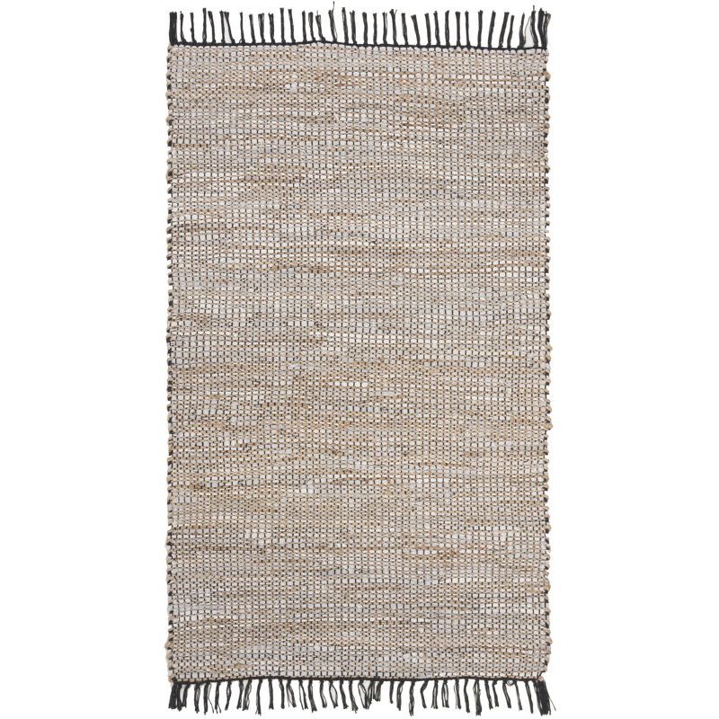 Handwoven Silver Square Leather Accent Rug 24" x 24"