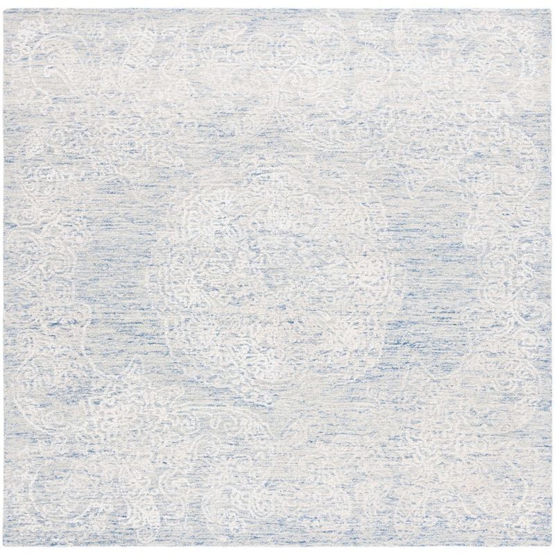 Ivory and Blue Hand-Tufted Wool Square Area Rug