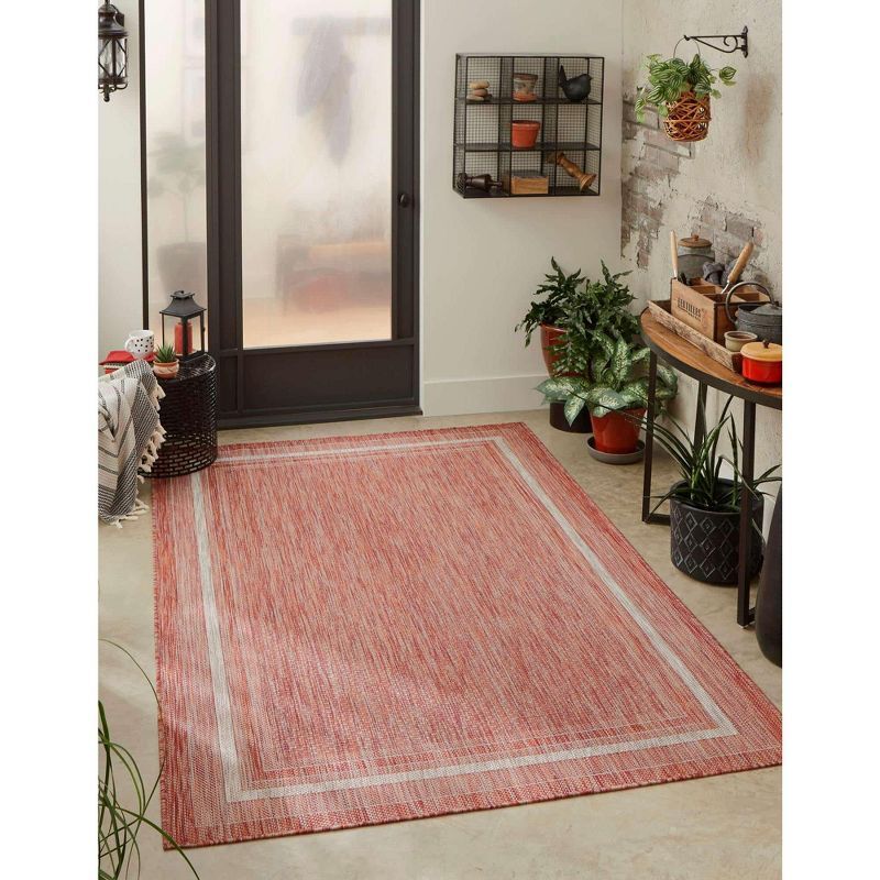 Rust Red and Beige Synthetic Outdoor Rectangular Area Rug