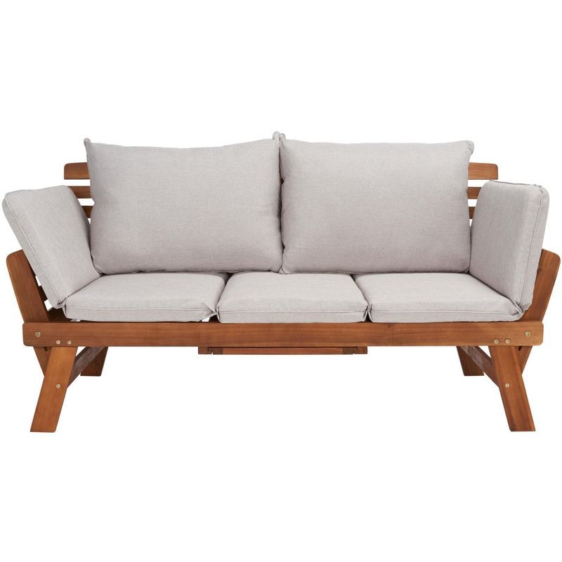 Emely Natural Wood Outdoor Daybed with Light Grey Cushions