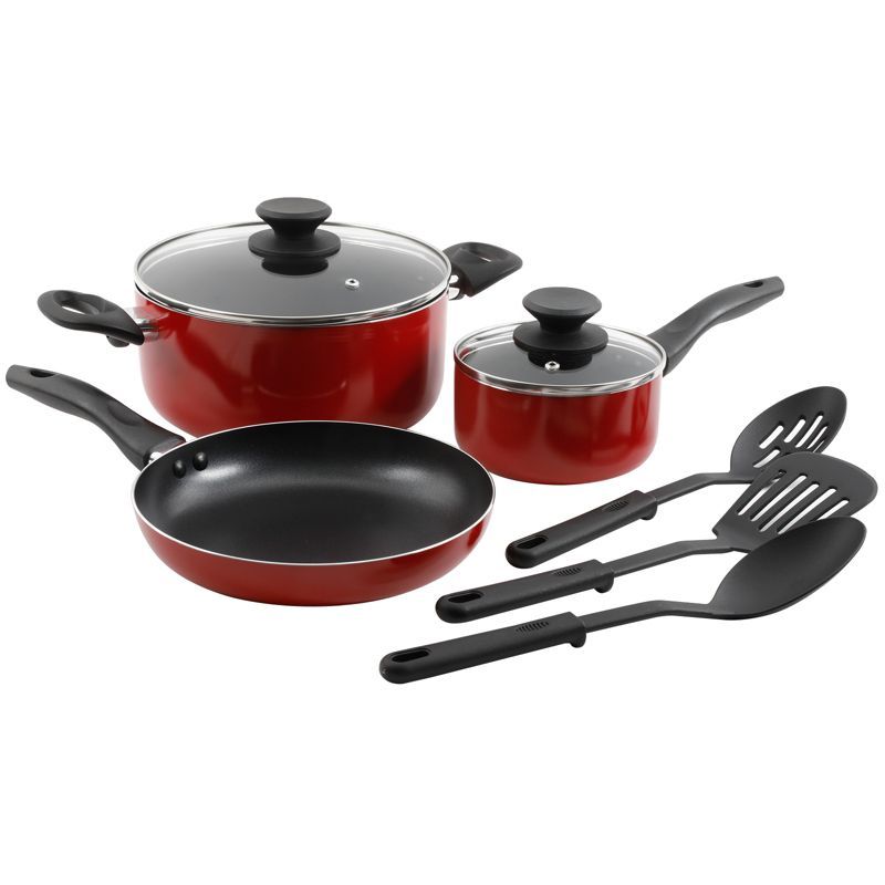 Gibson Palmer 8-Piece Red Non-Stick Aluminum Cookware Set