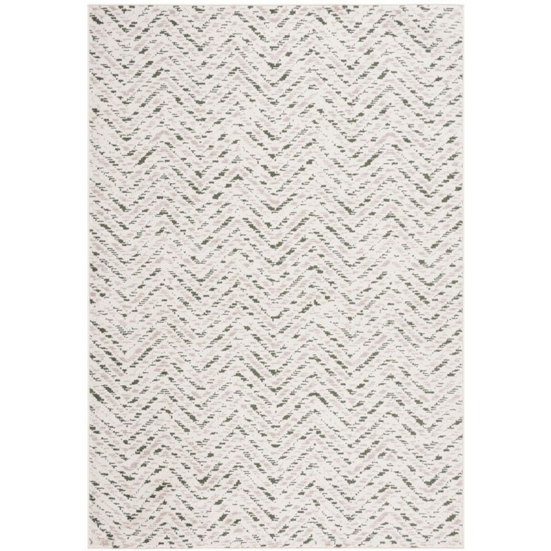 Ivory and Dark Green Chevron Rectangular Area Rug