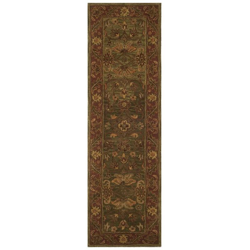 Green and Rust Hand-Tufted Wool Area Rug