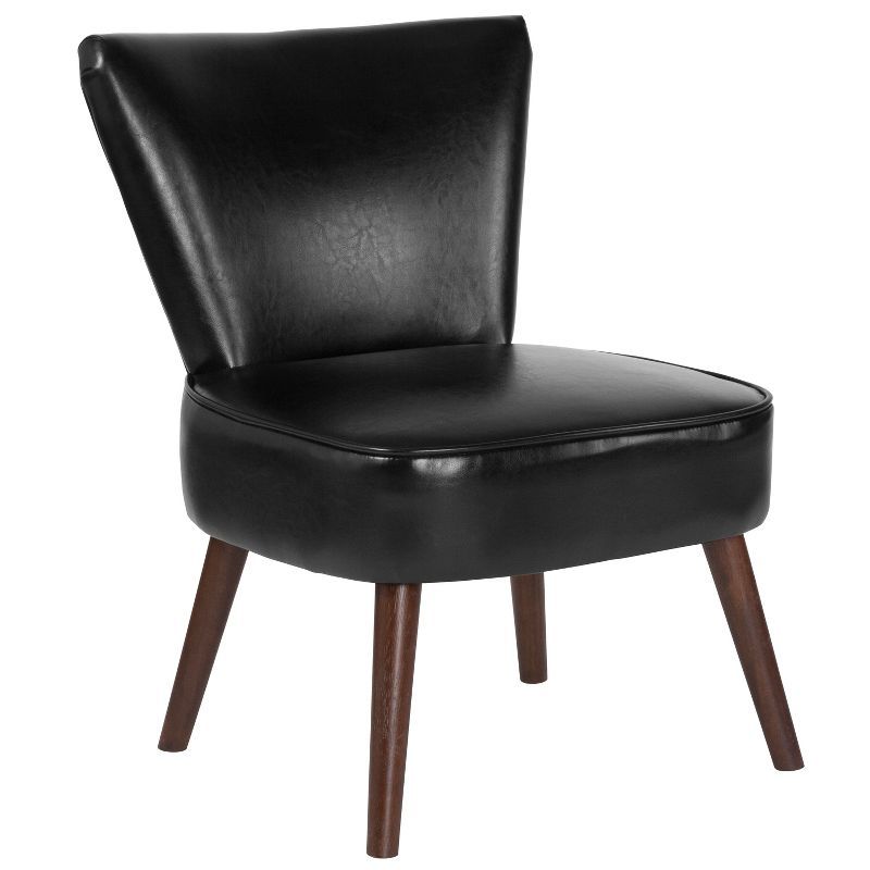 Black Leather Armless Reception Chair with Wood Legs