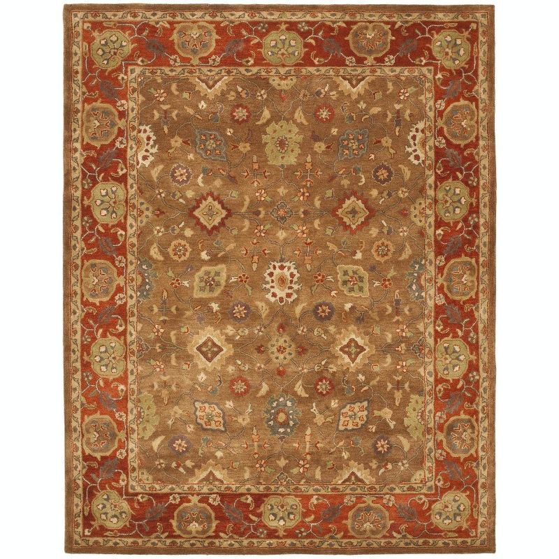Hand-Tufted Rectangular Red and Moss Wool Area Rug 8'3" x 11'