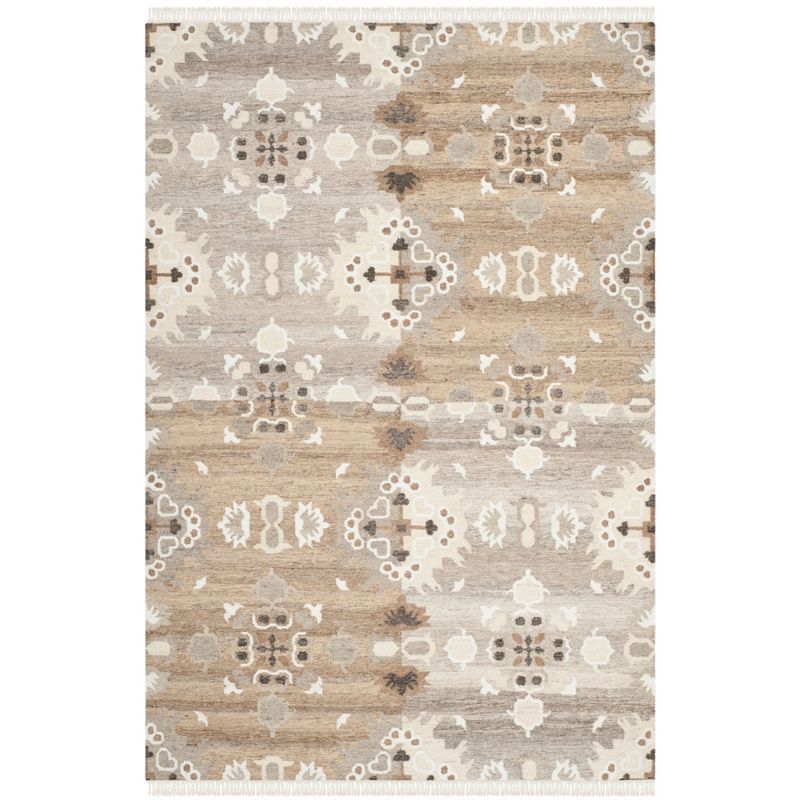 Handmade Gray and Beige Wool Flat Woven 8' x 10' Area Rug