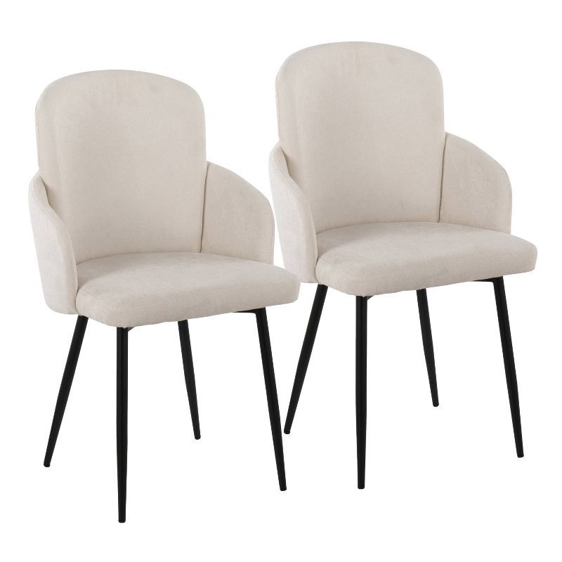 Set of 2 Cream Upholstered Dining Chairs with Black Metal Legs