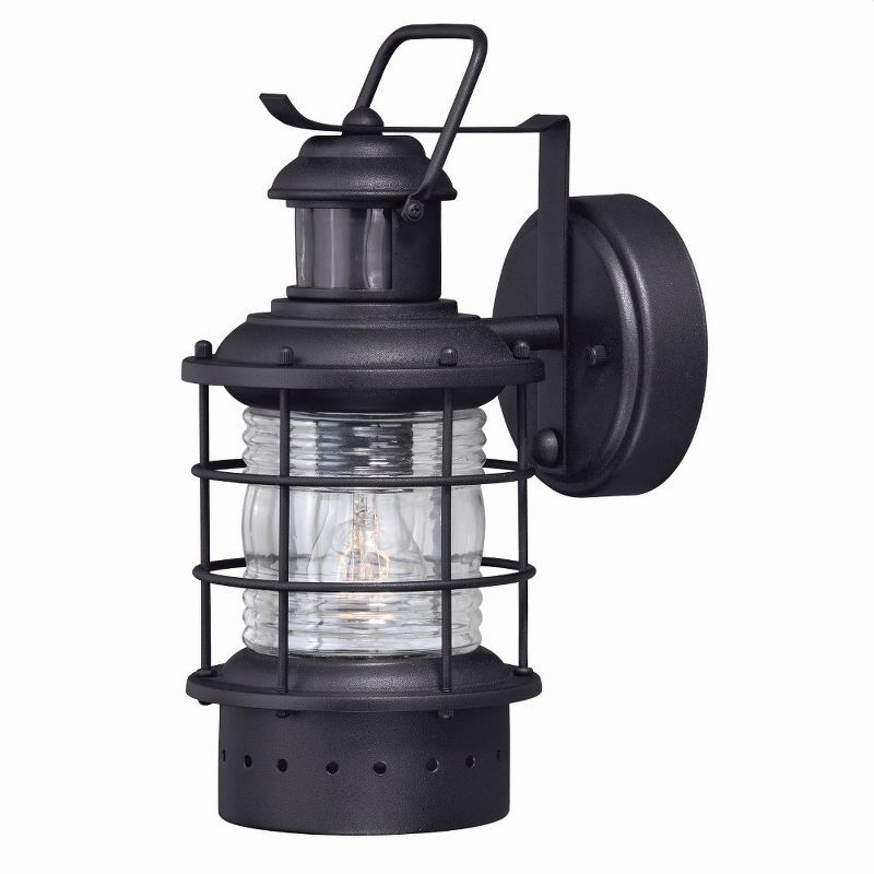 Hyannis Black Steel Nautical Outdoor Wall Light with Motion Sensor